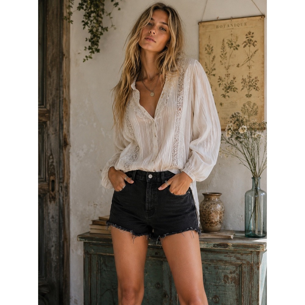 Everlane The Cheeky Short Washed Black High Rise Button Fly Denim Shorts Size 30